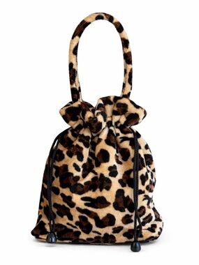 Mini Leopard Print Drawstring Hsndle Bag - Faux Fur Animal Print